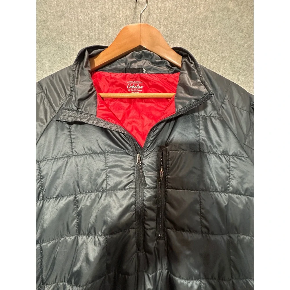 Cabelas Mens PrimaLoft Puffer Jacket Black Red Lining XL Tall XL Grande Full Zip